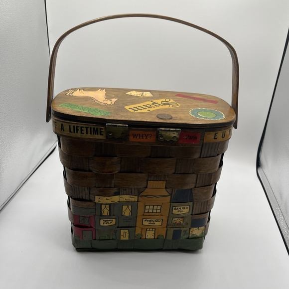 Vintage Caro-Nan Hand Painted Woven Basket 1960's Little Rock, AR - Picture 3 of 10